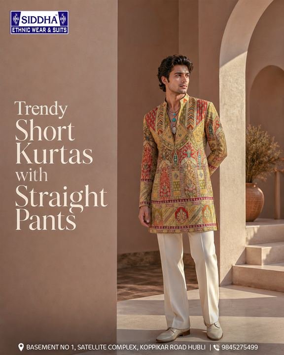 Printed gold short kurta — Kurtas