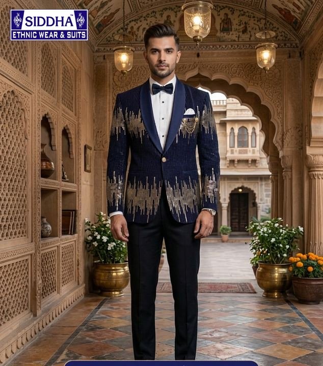 Navy embellished tuxedo — Suits
