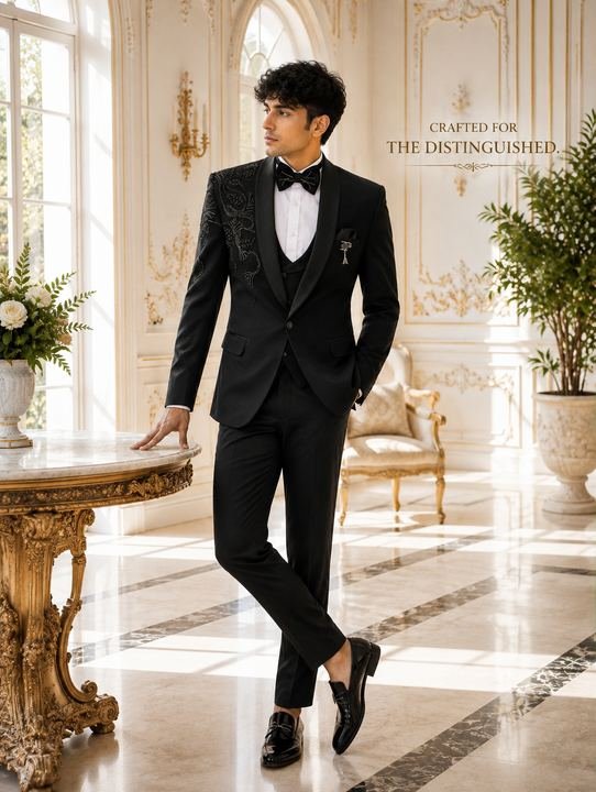 Black peak-lapel tuxedo — Suits